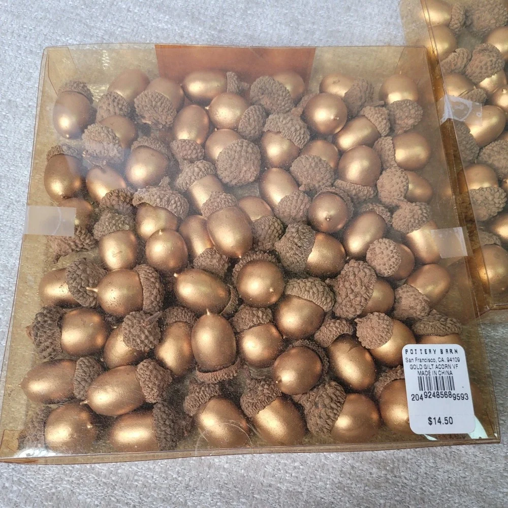 Pottery Barn Gilded Acorns Gold Decorative Vase Filler Set of 2 Boxes 108 RARE